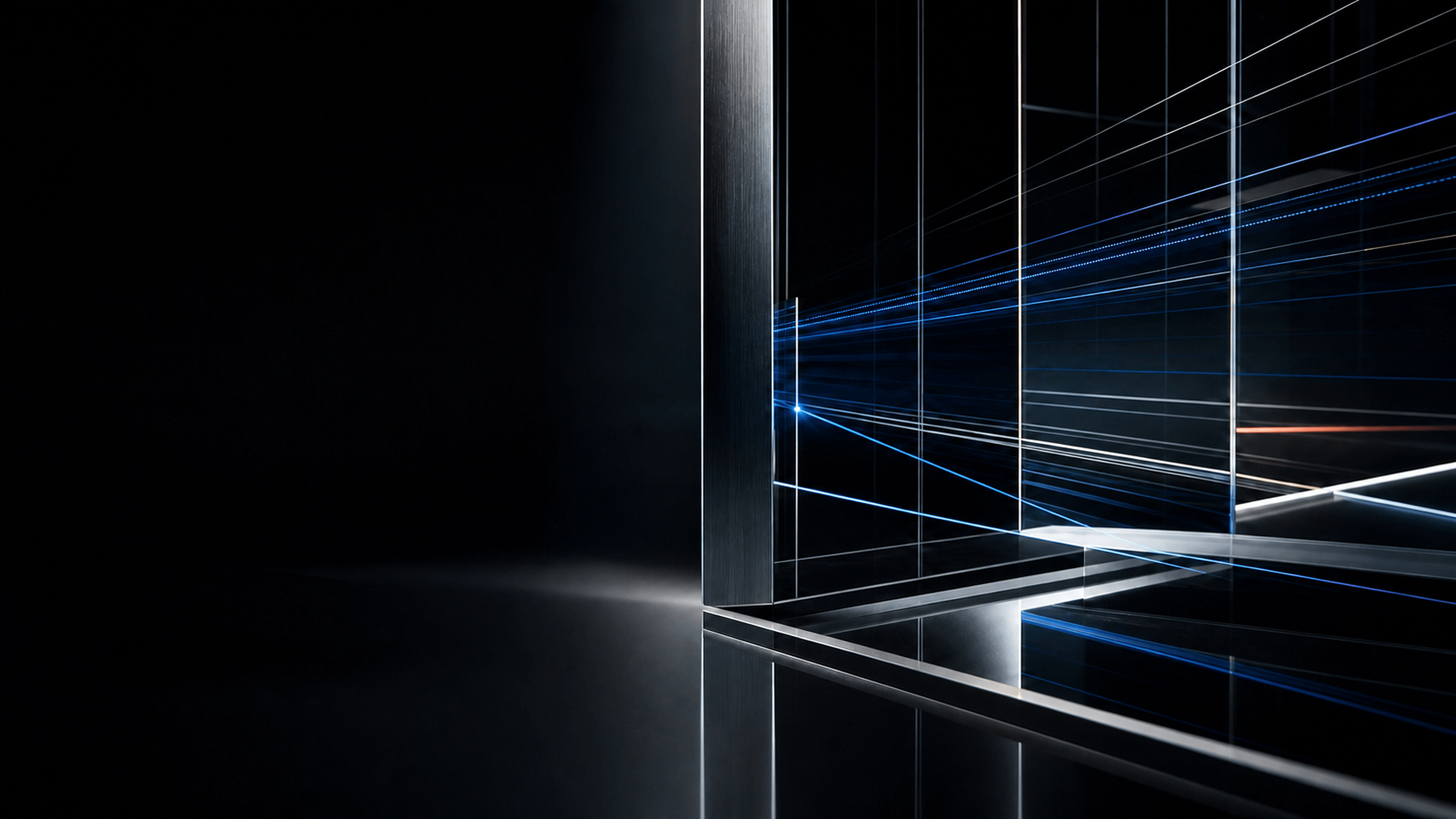 Abstract precision glass and light forms representing Hopify's product and technology work
